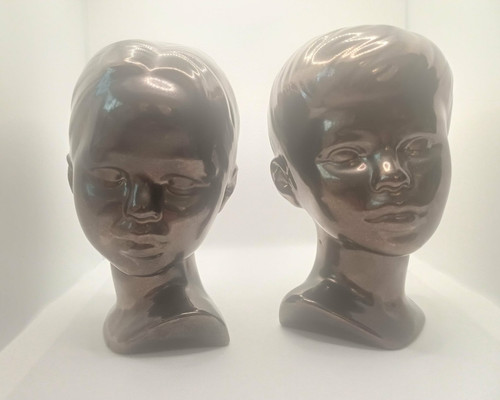 Ceramic children bust heads - ceramic,