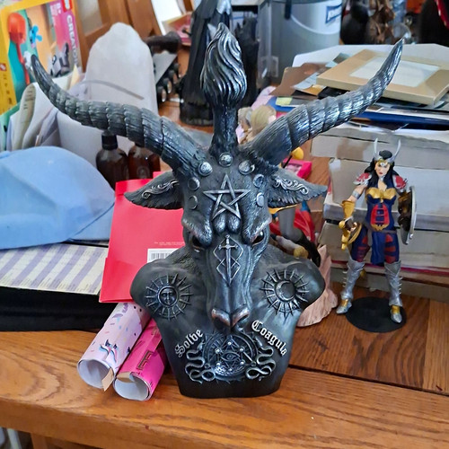 Baphomet goat head bust statue - goat,