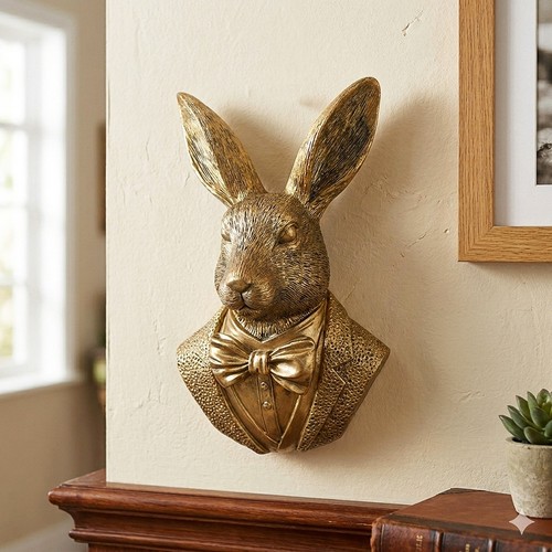 Gold rabbit bust - rabbit, wall