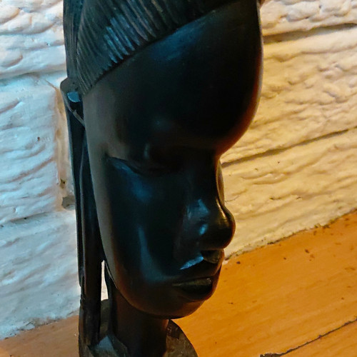 Black carved wood woman - black,