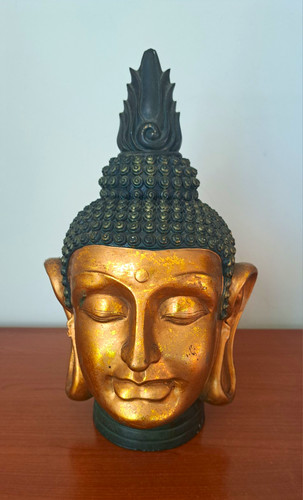 Gold green buddha head - green, resin
