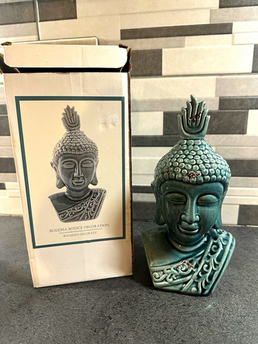 Green glazed buddha head - green,