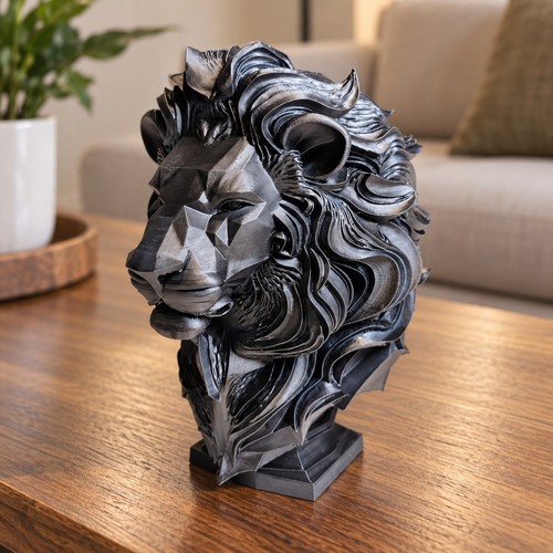 Geometric lion head bust - head,